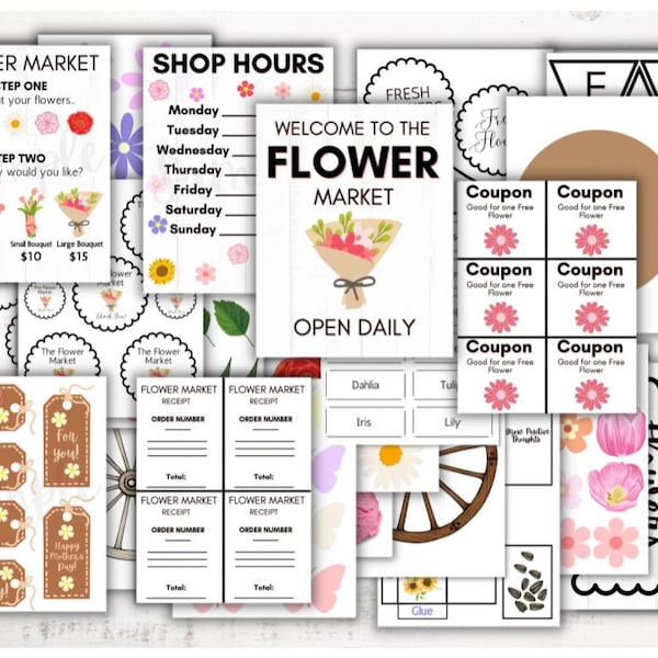 Flower Market Pretend Play Printable, Dramatic Play Flower Market Printables,  Pretend Play Flower Market 44 Pages, Instant Download