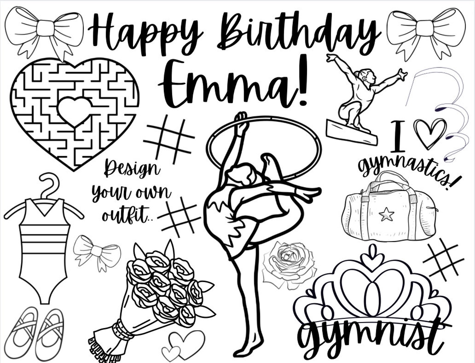 Customizable Gymnastics Printable Coloring and Activity Page ...