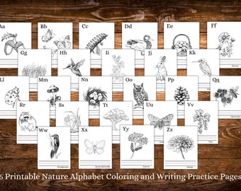 Nature Alphabet Coloring Pages: Writing Practice (Digital Download)