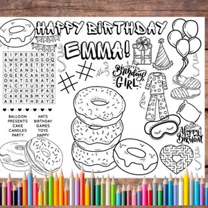 Customizable Donut Party Birthday Printable Coloring Page, Donut Party Favor, Donut Party Activity, Sleepover Party, Birthday Activity