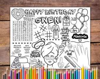 Customizable Spa Party Birthday Printable Coloring Page, Spa Party Favor, Spa Party Activity, Manicure Party, Birthday Activity