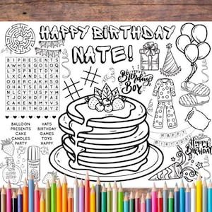 Customizable Pancake Breakfast Birthday Printable Coloring Page, Sleepover Activity Sheet, Pajama Party