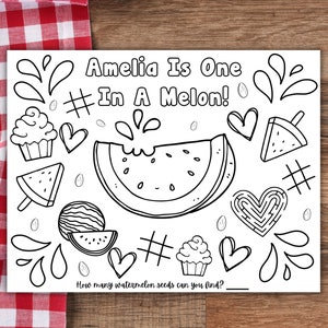 Customizable One In A Melon Coloring Page, Placemat, Watermelon Birthday, One In A Melon Printable, Customizable