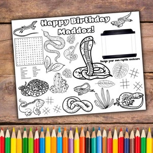 Customizable Reptile Printable Coloring Page, Birthday Coloring Page, Personalized