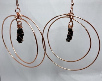 Black Tourmaline, Multi Hoop, Copper Earrings
