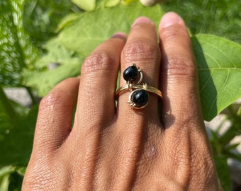 Black Tourmaline, Gold Ring, Crystal Ring, Bead Ring