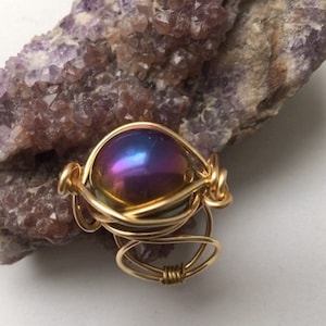 Wire Wrapped, Sphere, Gold, Copper Ring
