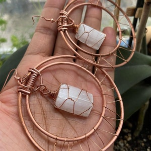 Copper, Multi Hoop, Wire Wrapped, Crystal Earrings