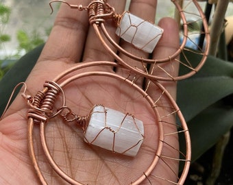 Copper, Multi Hoop, Wire Wrapped, Crystal Earrings