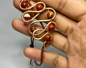 Red Jasper, Copper Bracelet, Faux Leather Bracelet