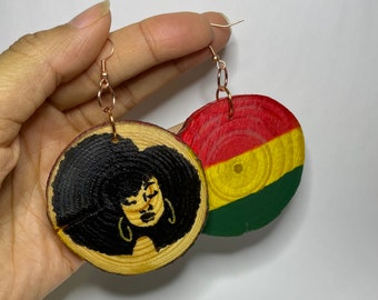 Afro Girl, Wooden Earrings