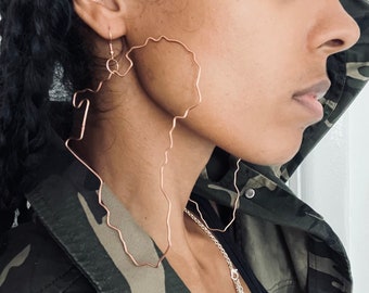 Copper Large Africa Earrings, Hoop Earrings, map of Africa Earrings