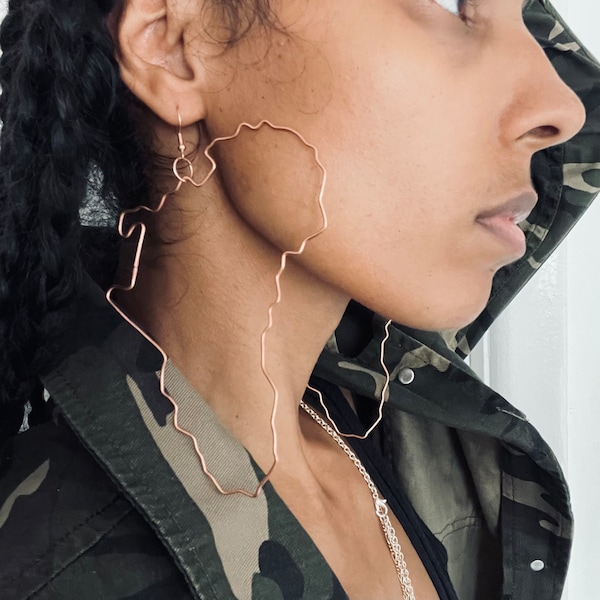 Copper Large Africa Earrings, Hoop Earrings, map of Africa Earrings