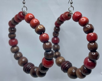 Colourful, Wooden Bead, Hoop Earrings