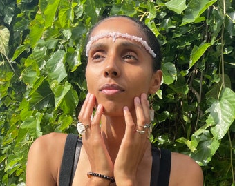 Beaded Headband, Rose Quartz Headband, Crystal Headband