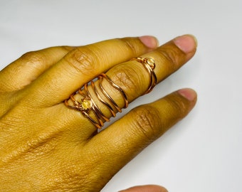 Multi Wrapped, Citrine, Long Copper Ring