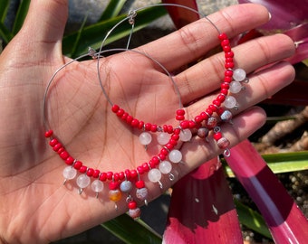 Beaded Hoop Earrings, Silver Hoop Earrings