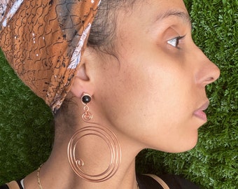 Black Obsidian Spiral Copper Earrings