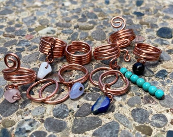 Copper Hair coils, Spiral Hair Rings, Loc Coils, Loc Rings, Braid Hair Coil Cuffs, Hair Rings