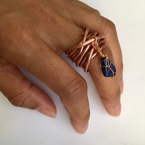 Multi wrapped, Bulky, Copper Ring, with Wire Wrapped Crystal