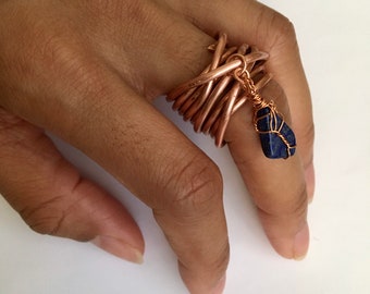 Multi wrapped, Bulky, Copper Ring, with Wire Wrapped Crystal