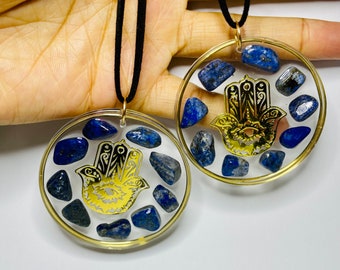 Lapis Lazuli, Hamsa Hand, Resin Pendant