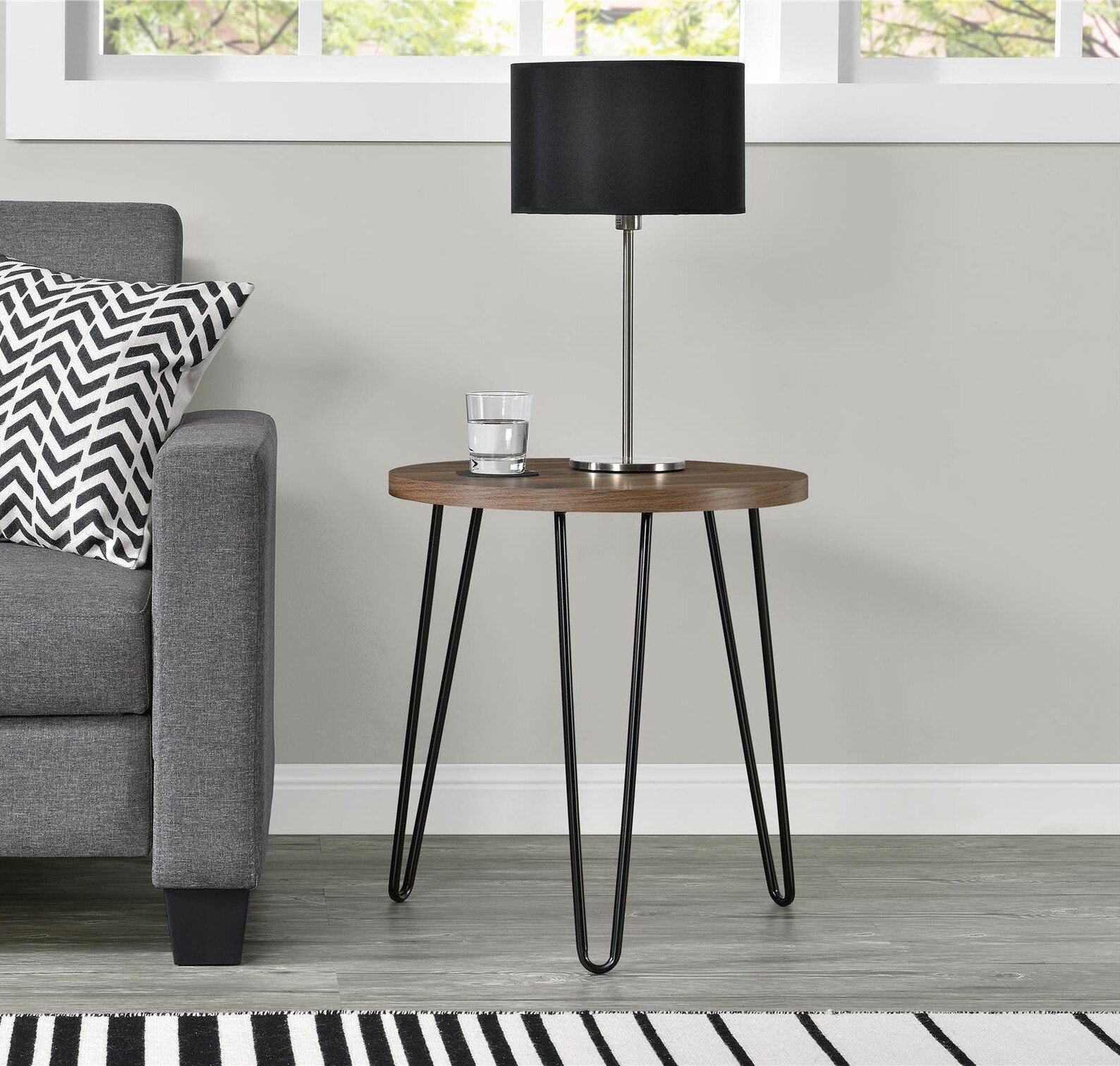 Round Wooden Side Table Hairpin Legged Side Table Industrial Etsy