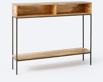 Industrial Storage Console Table, Slim Hallway Table Wood and Metal, Entryway Table, Rustic Console Table