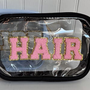 Clear Bag with Letter Patch | Monogram Bag | Personalized Makeup Bag | Chenille Patch Travel Bag | Clear Toiletry bag