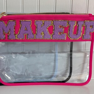 Clear Bag with Letter Patch | Monogram Bag | Personalized Makeup Bag | Chenille Patch Travel Bag | Clear Toiletry bag