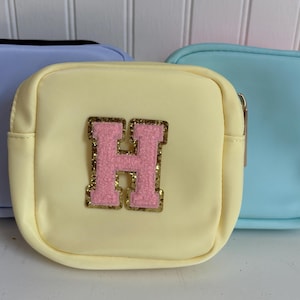 Small Bag with Letter Patch | Monogram Bag | Personalized Makeup Bag | Chenille Patch Travel Bag | Teacher Gift