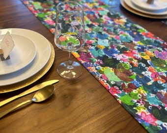 Rainbow Frogs Passover Table Runner: {100% Cotton Fabric,Jewish Home Decoration,Jewish Celebrations,Jewish Gift,Passover Decor}