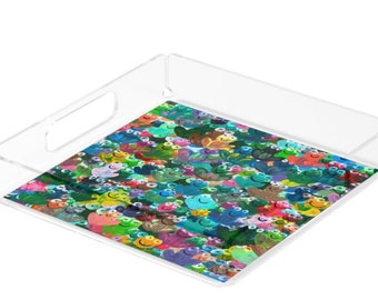 Rainbow Frogs Acrylic Tray | Acrylic Matzah Tray | Modern Judaica | Passover Decor | Unique Jewish Gifts - 8x8x2 inches