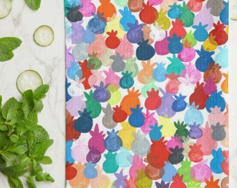 Rainbow Pomegranates - Kitchen Tea Towel (16" x 24") {Rosh Hashanah, Jewish Gifts, Jewish Hostess, Unique Jewish Gifts, Kosher Kitchen}