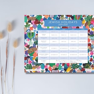 Modern Jewish Holiday Planner 2025-2028 | Judaica Wall Art | Jewish Holidays At-A-Glance | Modern Jewish Calendar - Digital Download