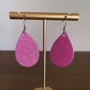Watermelon Pink Fine Glitter Leather Earrings