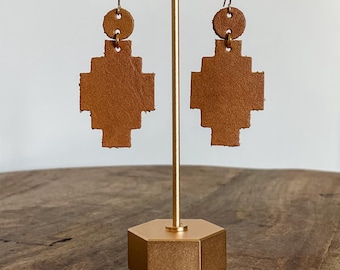 Boho Aztec Honey Leather Earrings