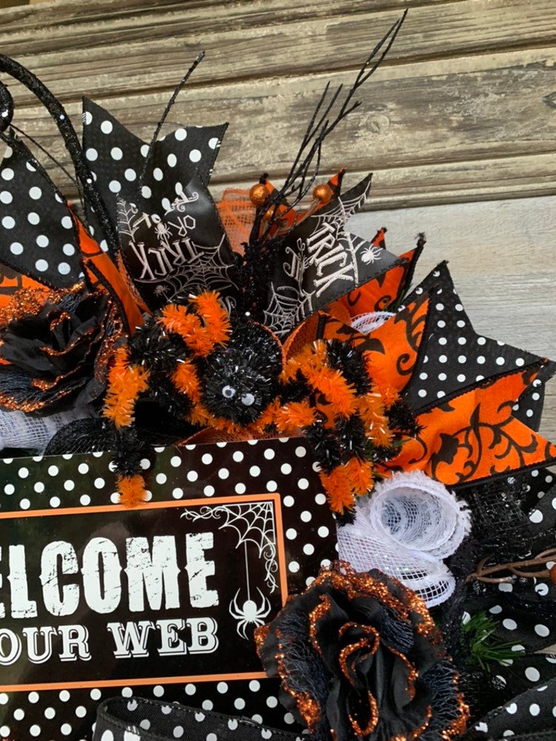 Halloween decor polka dot decor spider decorations fall wreath halloween wreath halloween,