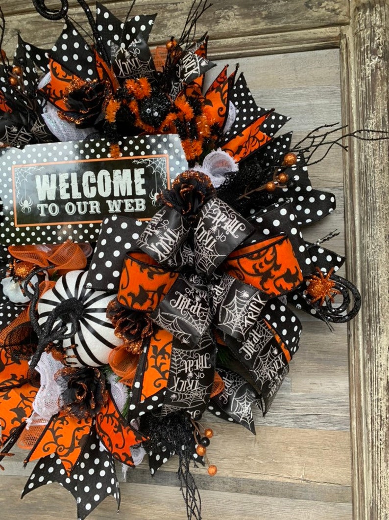 Halloween decor polka dot decor spider decorations fall wreath halloween wreath halloween,