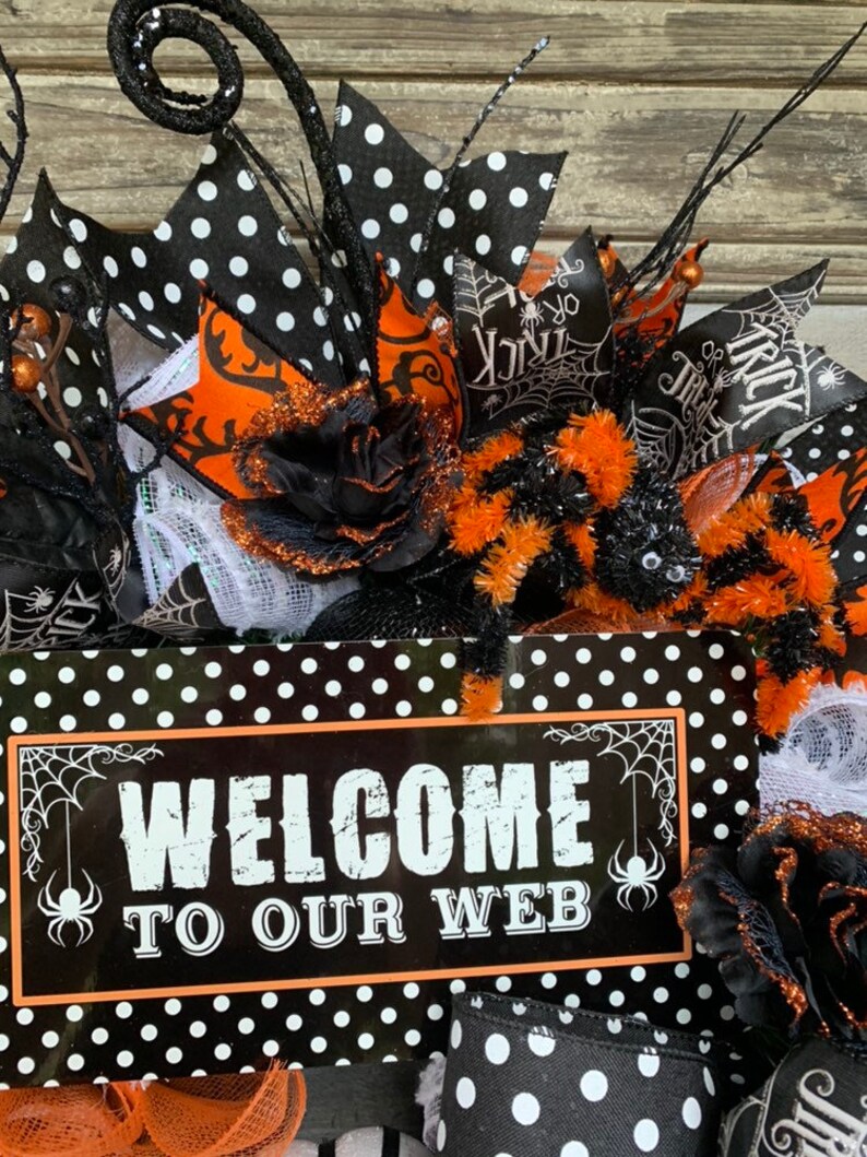 Halloween decor polka dot decor spider decorations fall wreath halloween wreath halloween,