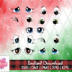 Olhos de desenho animado svg | Cílios SVG | Olhos svg | Olhos de boneco de neve | Olhos de coelho | Olhos Grandes | Olhos fofos SVG | Pacote de olhos | Olho de Papai Noel | Dxf | Eps |