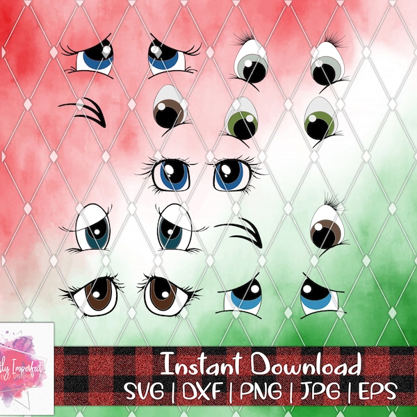 Cartoon eyes svg | Eyelashs svg | Eyes svg | Snowman Eyes | Bunny Eyes | Big Eyes | Cute Eyes Svg | Eye bundle | Santa Eye | Dxf | Eps |