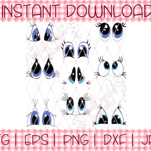 Cartoon Augen svg | Wimpern svg | Augen svg | Einhorn Augen | Hasenaugen | große Augen | Niedliche Augen geschnitten Datei | Augenbündel | Nikolaus Auge | Dxf | Eps |