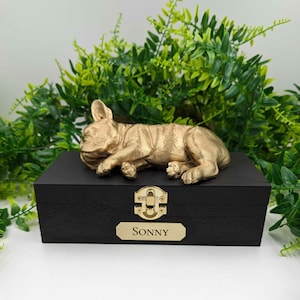 Luxus Französische Bulldogge Asche Box | Französische Bulldogge Asche Urne | Hundeasche Urne | Haustier-Urne | Individuelle Namensplakette