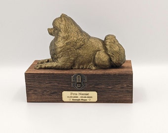 Luxury Pomeranian Ashes Urn: Hand-Painted 3D Dog, Custom Name Plaque