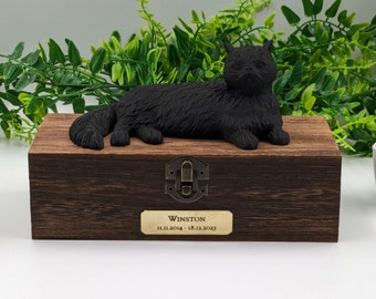 Persian Cat Ashes Urn | Custom Name Plaque, Pet Memorial Box