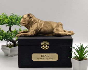 Luxe Engelse Bulldog doos | Engelse Bulldog asurn | Hondenas Urn | Huisdierenurn | Op maat gegraveerde naamplaat.