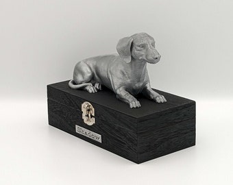 Luxury Dachshund Ashes Urn | Dachshund Ashes Box | Dog Ashes Urn | Pet cremation Urn | Custom metal name plaque.