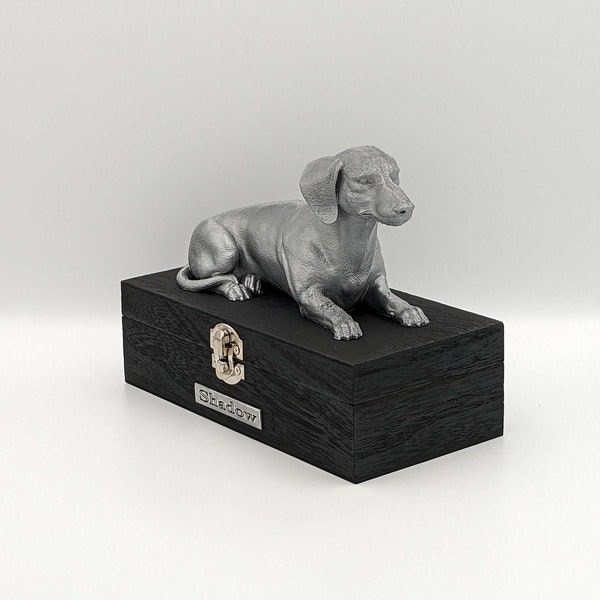 Luxury Dachshund Ashes Urn | Dachshund Ashes Box | Dog Ashes Urn | Pet cremation Urn | Custom metal name plaque.