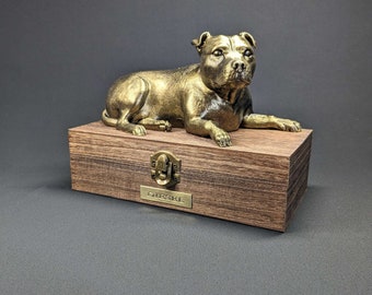 Luxury Staffordshire Bull Terrier Ashes Box | Staffordshire Bull Terrier Ashes Urn | Dog Ashes Urn | Pet Urn | Custom brass name plaque.